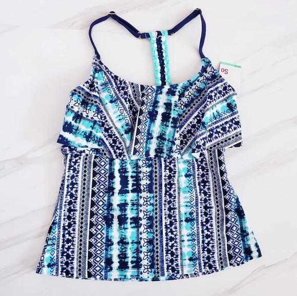 SO Juniors Tankini Braided Racerback Flounce Top - Picture 1 of 16